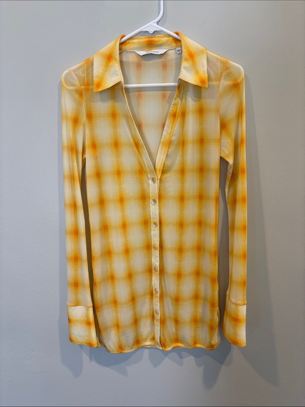 Rebecca Taylor Yellow Plaid Sheer Button Shirt